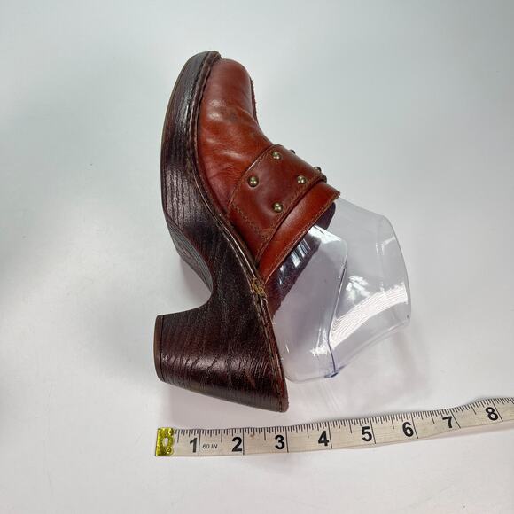 Born Brown Leather Comfort Slip On Chunky Stacked Heel Clog B40826 Womens Size 7 - Picture 8 of 11